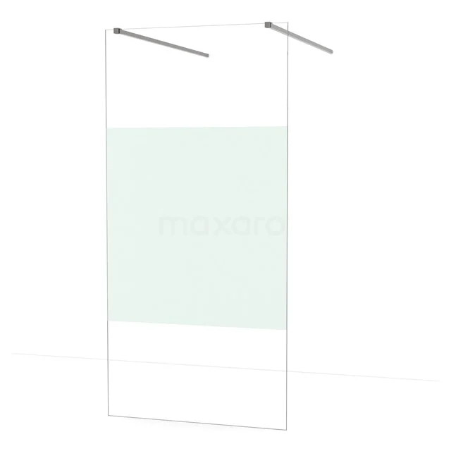 Freistehende begehbare Dusche Diamant 100cm 8mm klares Sicherheitsglas mit mattem Streifen schwarzes Metall IDF1083ZM