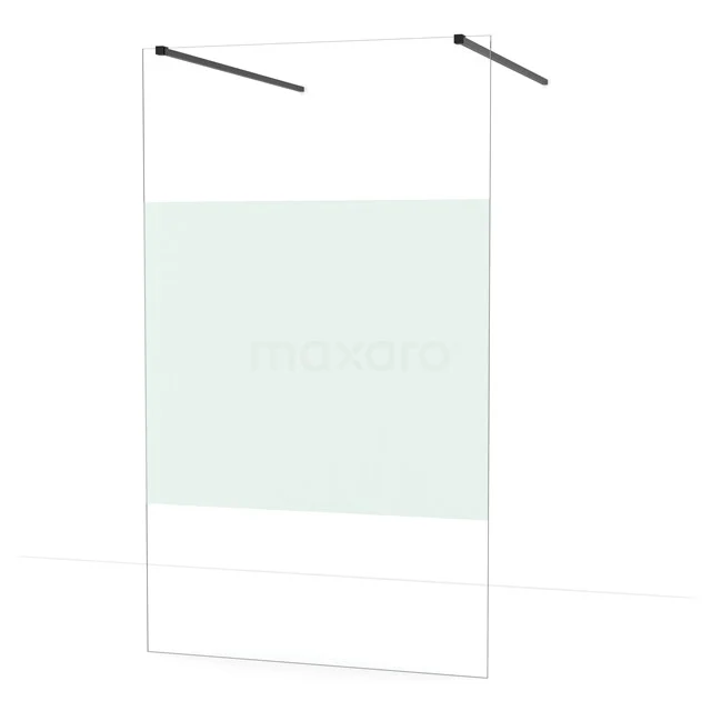 Freistehende begehbare Dusche Diamond 120cm 8mm klares Sicherheitsglas mit Mattstreifen Matt Schwarz IDF1283MB
