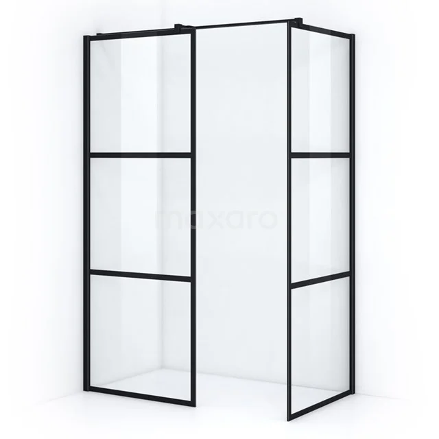 Pearl begehbare Dusche | 80x80 cm Matt Schwarz 2 feste Wände IPB0808408M Schwarze matte Duschtür mit industriellem Design, Glas mit schwarzem Rahmen, perfekt für einen modernen Badezimmerstil.