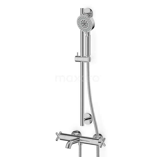 Verstellbare chromatische Duschset mit Handbrause, Gleitschiene und Thermostatarmatur, ideal für einen modernen Badezimmerstil.