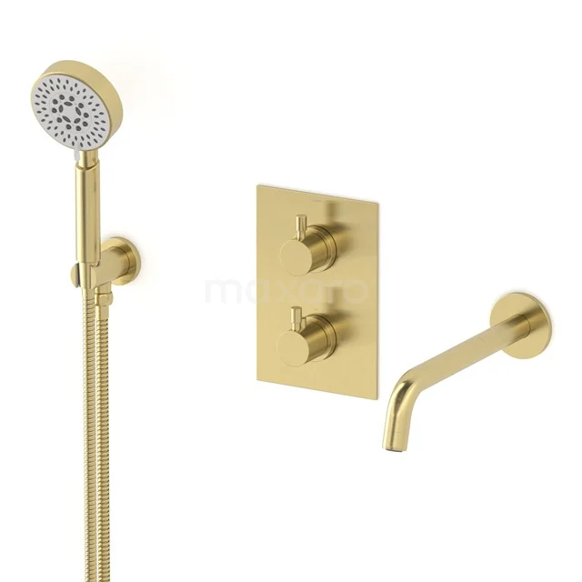 Radius Wanneneinbau-Mischbatterie | Hellgold | Thermostatarmatur mit Handbrause 5 Positionen CIL55-00017