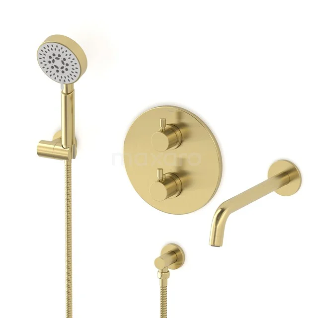 Radius Wanneneinbau-Mischbatterie | Hellgold | Thermostatarmatur mit Handbrause 5 Positionen CIL55-00025