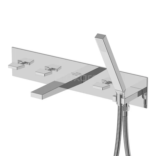 Cubic Badkraan Inbouw | Chroom Tweegreeps mengkraan met handdouche   BSM-3303-00000