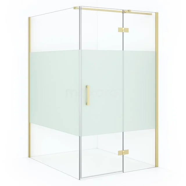 Diamond Shower enclosure | 140x110 cm Light gold Clear with matt strip Pivot door Rectangle CDB226514313LG