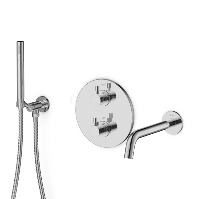 Built-in Bath tap with Handheld shower Radius Chrome, Thermostatic, Chrome BSP-5503-00002 Chrome recessed shower set with round knobs, including handheld shower and wall arm; modern design suitable for any bathroom style.