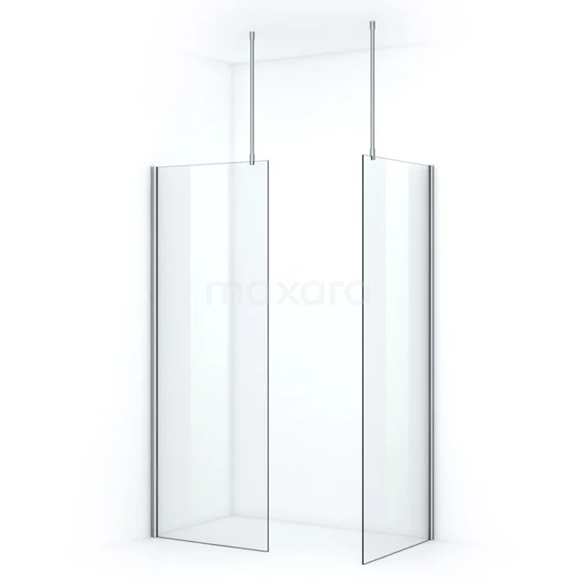 Transparent shower screen made of glass with aluminium profiles, angular design, ideal for modern bathroom design.