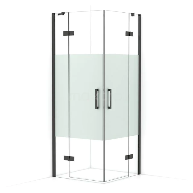 Diamond Shower enclosure | 80x80 cm Black chrome Clear with matt strip Pivot door Square CDD3535413BCN