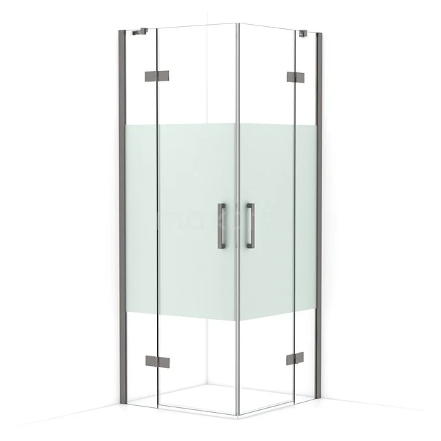 Diamond Shower enclosure | 80x80 cm Black metal Clear with matt strip Pivot door Square CDD3535413ZMN