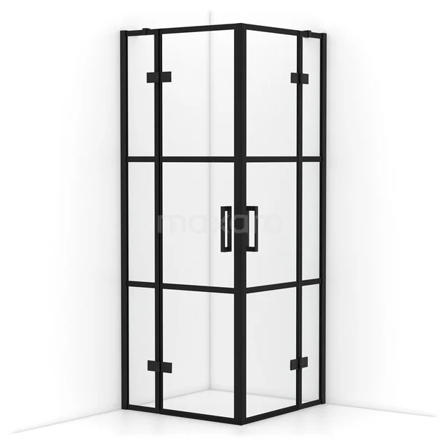 Diamond Shower cabin | 80x80 cm Matte black Clear with 4 black stripes Pivot door Square CDD3535418MB