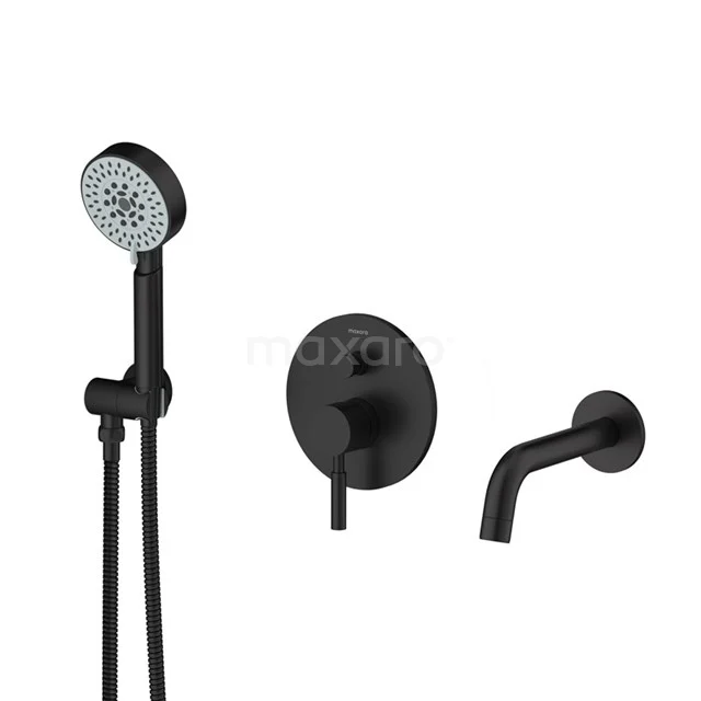 Radius Badewannenarmatur Unterputz | Schwarz Einhebelmischer mit Handbrause BSP-5503-20006 Schwarze Messing Duscharmatur und Handbrause, rundes Design, Matt Schwarz Oberfläche, modernes Badezimmeraccessoire.