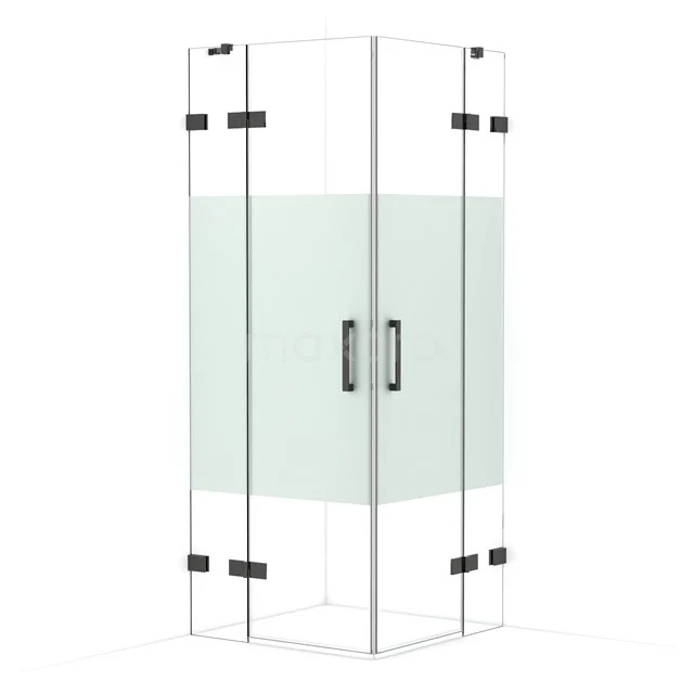 Diamond Shower enclosure | 80x80 cm Black chrome Clear with matt strip Pivot door Square CDD3535423BC