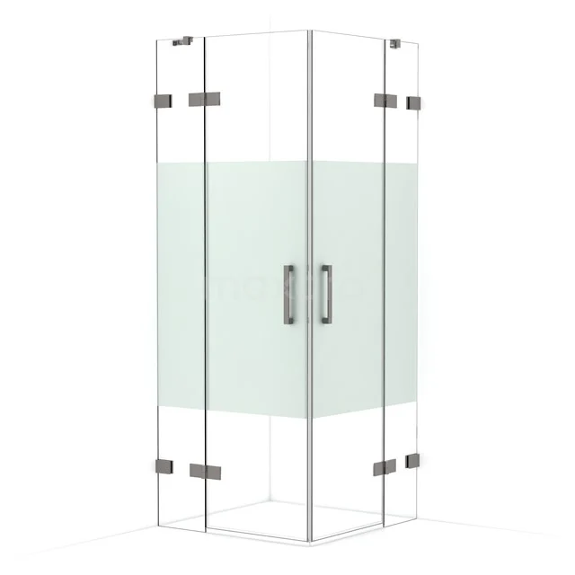 Diamond Shower enclosure | 80x80 cm Black metal Clear with matt strip Pivot door Square CDD3535423ZM