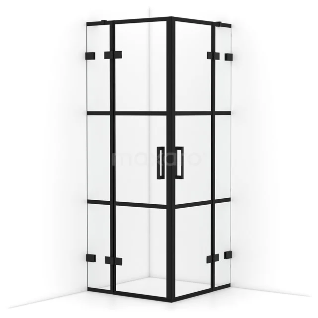 Diamond Shower enclosure | 80x80 cm Matte black Clear with 4 black stripes Pivot door Square CDD3535428MB