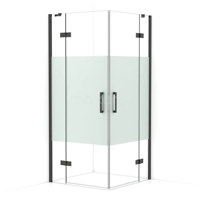 Diamond Shower enclosure | 90x90 cm Black chrome Clear with matt strip Pivot door Square CDD3636413BCN