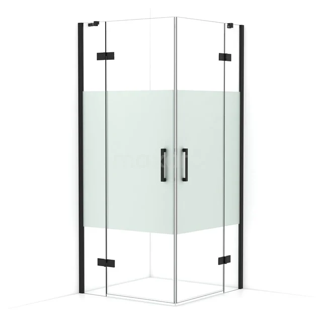 Diamond Shower enclosure | 90x90 cm Matte black Clear with matt strip Pivot door Square CDD3636413MB
