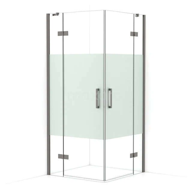 Diamond Shower enclosure | 90x90 cm Black metal Clear with matt strip Pivot door Square CDD3636413ZMN