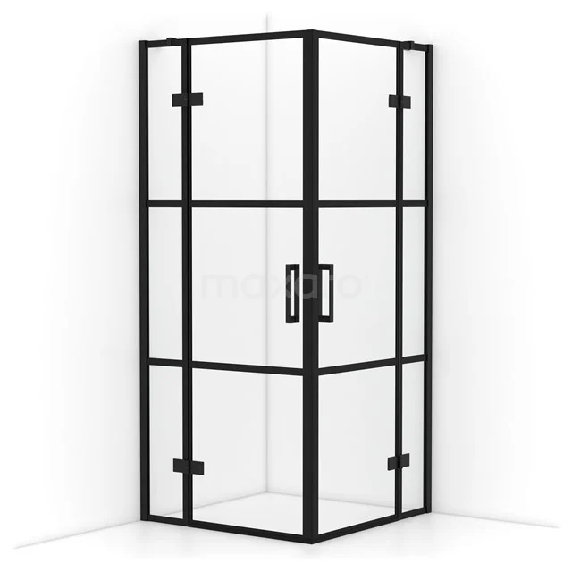 Diamond Shower cabin | 90x90 cm Matte black Clear with 4 black stripes Pivot door Square CDD3636418MB