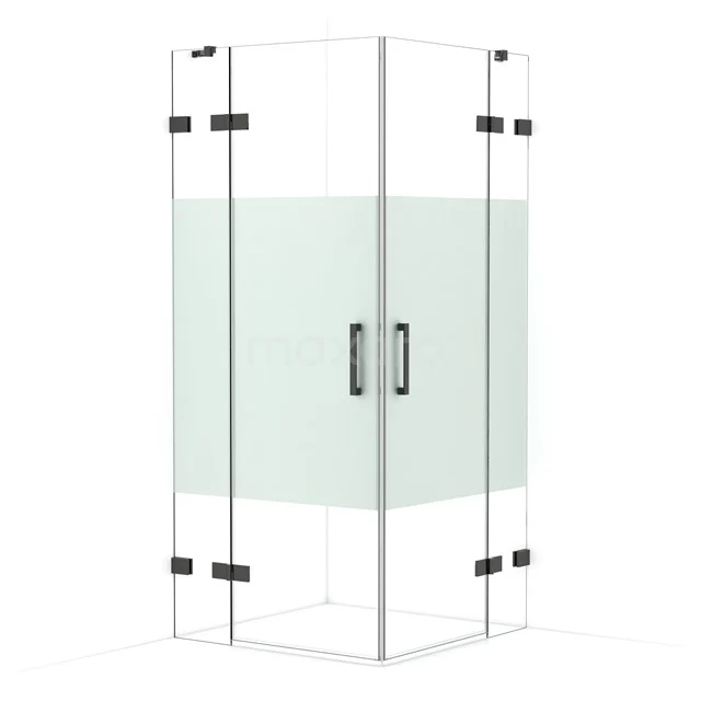 Diamond Shower cabin | 90x90 cm Black chrome Clear with matt strip Pivot door Square CDD3636423BC