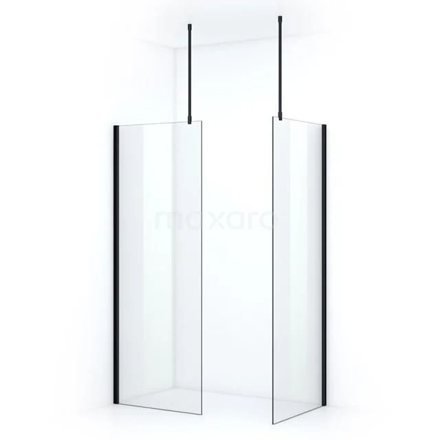 Pearl Inloopdouche | 70x70 cm Mat zwart Helder glas 2 vaste wanden IPB0707700M