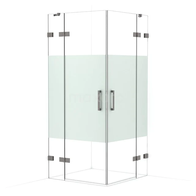Diamond Shower enclosure | 90x90 cm Black metal Clear with matt strip Pivot door Square CDD3636423ZM