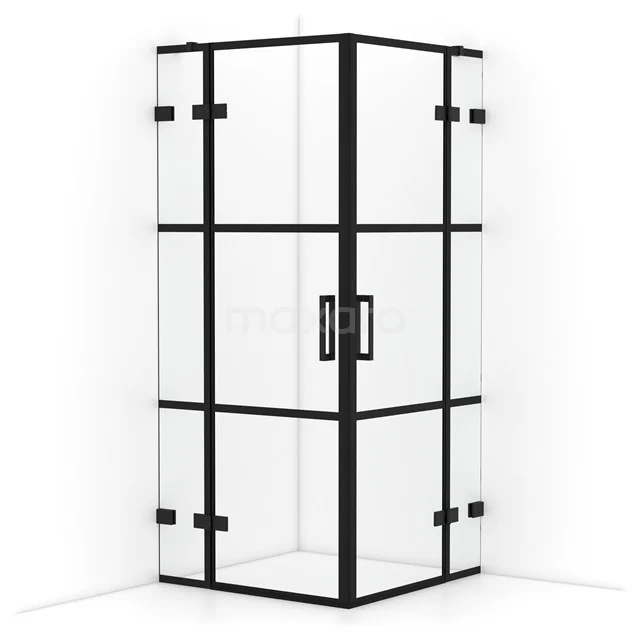 Diamond Shower cabin | 90x90 cm Matte black Clear with 4 black stripes Pivot door Square CDD3636428MB