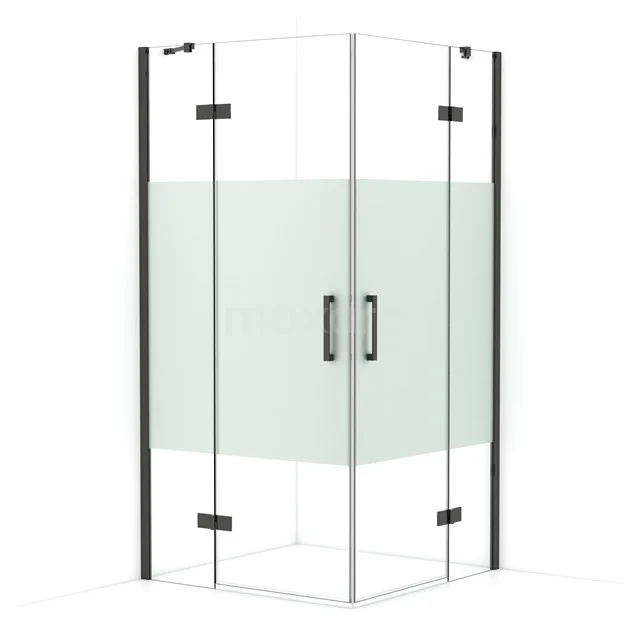Diamond Shower enclosure | 100x100 cm Black chrome Clear with matt strip Pivot door Square CDD4646413BCN