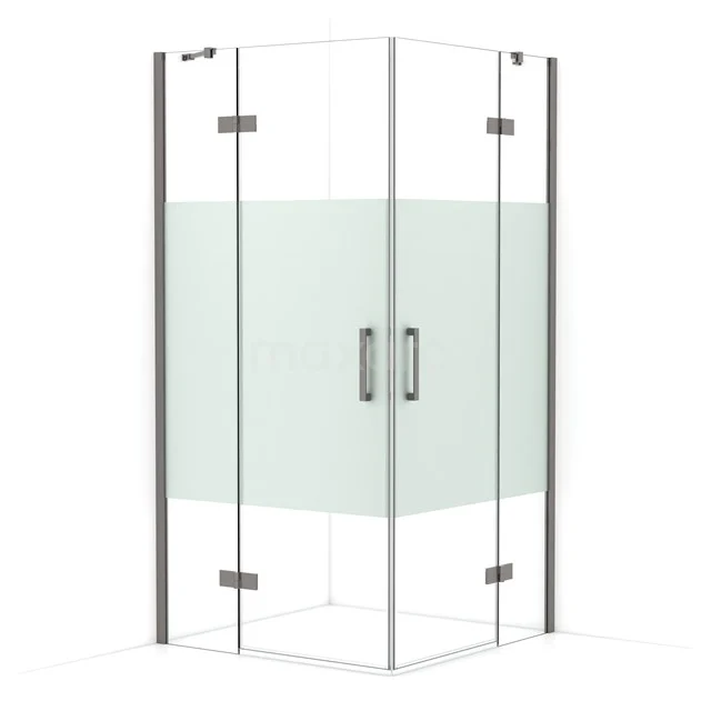 Diamond Shower enclosure | 100x100 cm Black metal Clear with matt strip Pivot door Square CDD4646413ZMN