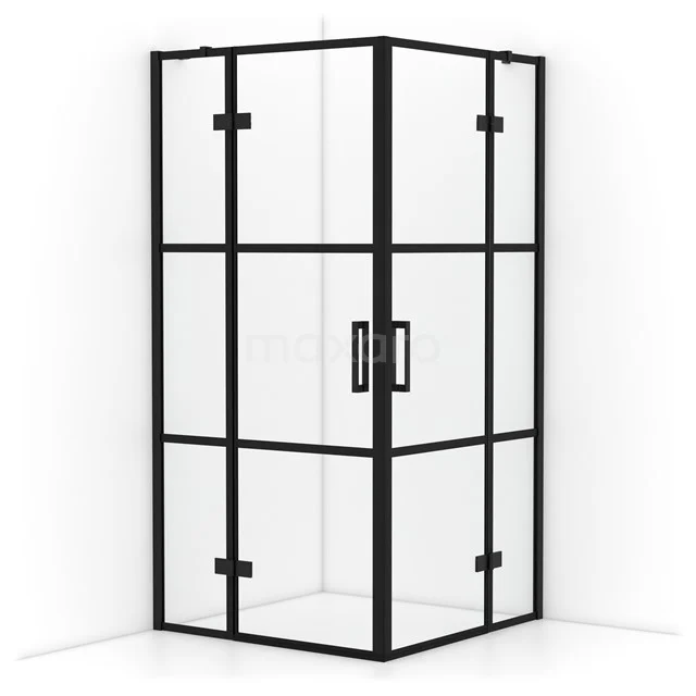 Diamond Shower cabin | 100x100 cm Matte black Clear with 4 black stripes Pivot door Square CDD4646418MB