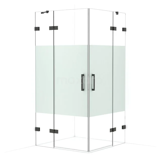 Diamond Shower enclosure | 100x100 cm Black chrome Clear with matt strip Pivot door Square CDD4646423BC
