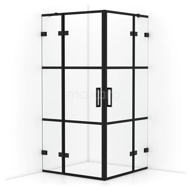 Diamond Shower enclosure | 100x100 cm Matte black Clear with 4 black stripes Pivot door Square CDD4646428MB