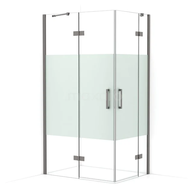 Diamond Shower enclosure | 110x80 cm Black metal Clear with matt strip Pivot door Rectangle CDD6535413ZMN