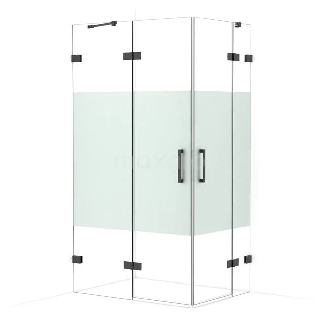Diamond Shower cabin | 110x80 cm Black chrome Clear with matt strip Pivot door Rectangle CDD6535423BC