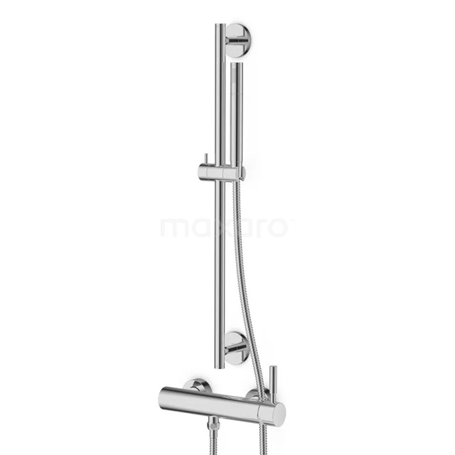 Chromthermostatische Duscharmatur mit Gleithalterung, modernes Design und verstellbare Handbrause ideal für jedes Badezimmer.