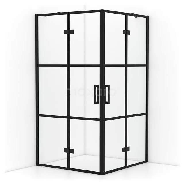 Diamond Shower cabin | 110x110 cm Matte black Clear with 4 black stripes Pivot door Square CDD6565418MB