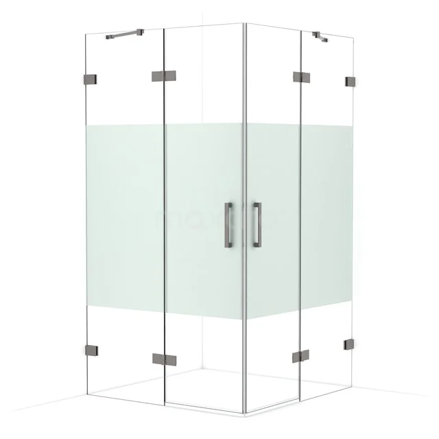 Diamond Shower enclosure | 110x110 cm Black metal Clear with matt strip Pivot door Square CDD6565423ZM