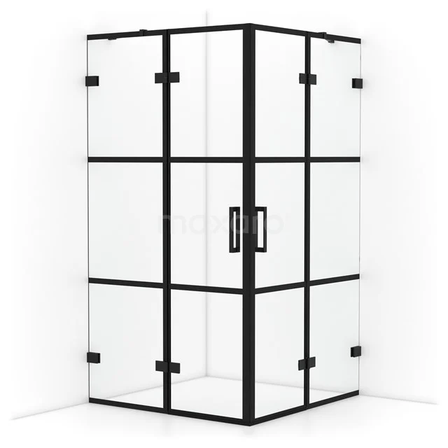 Diamond Shower cabin | 110x110 cm Matte black Clear with 4 black stripes Pivot door Square CDD6565428MB