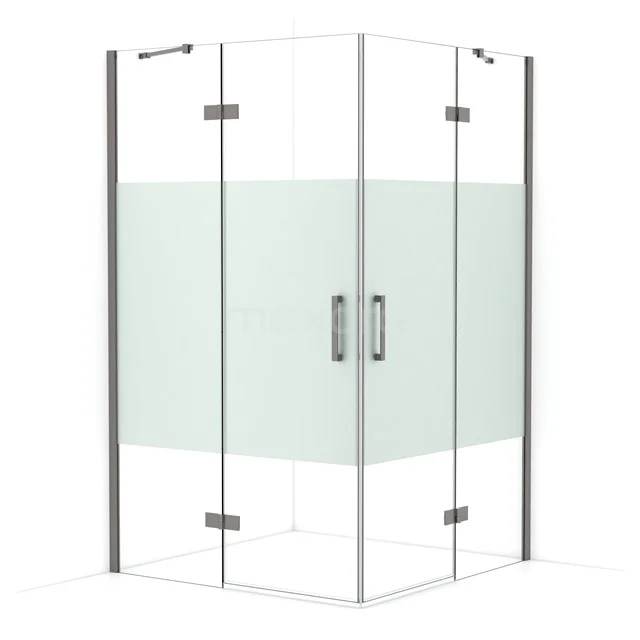 Diamond Shower enclosure | 120x120 cm Black metal Clear with matt strip Pivot door Square CDD6666413ZMN