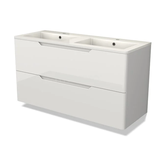 Modulo Vanity units with basin | 120 cm High-gloss white Round front Mineral marble 2 Stacked drawers BMW17-05132