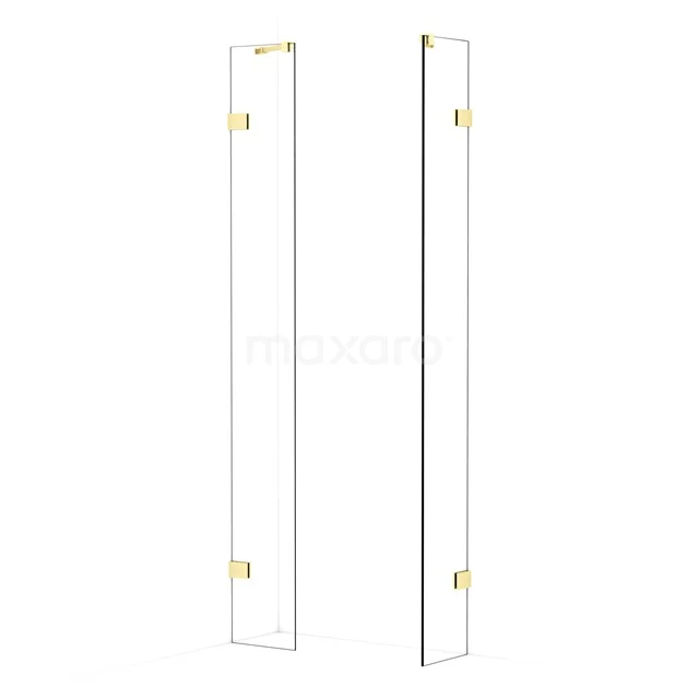 Diamond Walk-in shower | 30x30 cm Light gold Clear glass 2 fixed walls IDB0303420LG