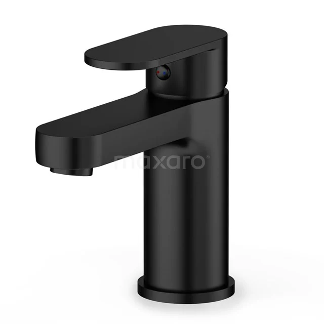 Schwarzer Badezimmerhahn mit mattem Oberfläche, modernem Design, einhebel und zylindrischer Form, ideal für Waschbecken.