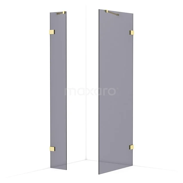 Diamond Walk-in shower | 80x30 cm Light gold Smoke glass 2 fixed walls IDB0308421LG
