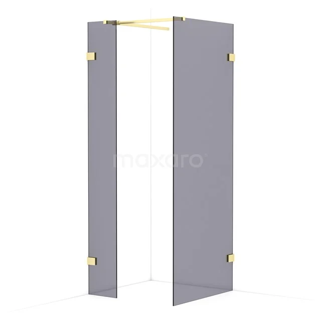 Diamond Walk-in shower | 80x30 cm Light gold Smoke glass 2 fixed walls IDB0308521LG
