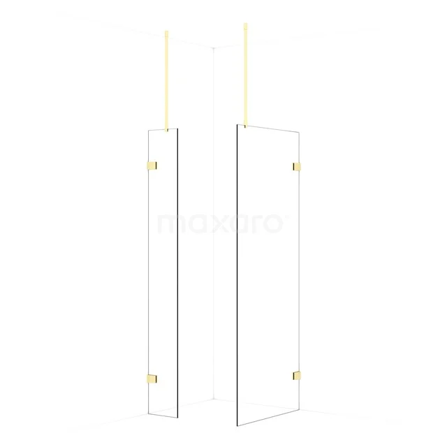 Diamond Walk-in shower | 80x30 cm Light gold Clear glass 2 fixed walls IDB0308920LG