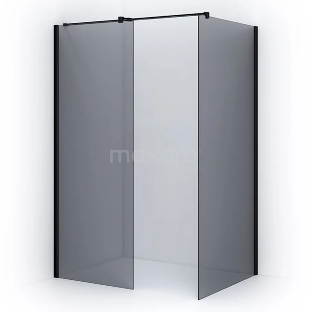 Pearl Inloopdouche | 90x100 cm Mat zwart Rookglas 2 vaste wanden IPB0910401M