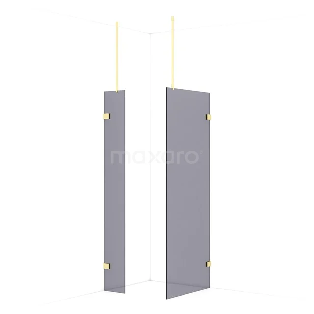 Diamond Walk-in shower | 80x30 cm Light gold Smoke glass 2 fixed walls IDB0308921LG