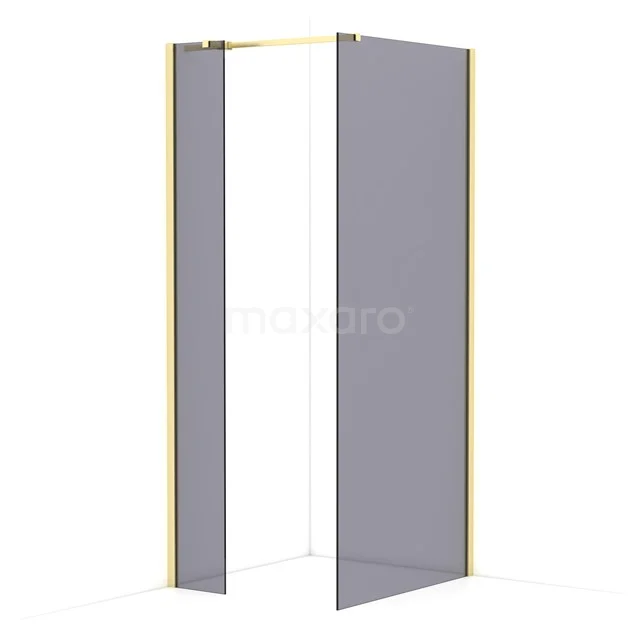 Diamond Walk-in shower | 90x30 cm Light gold Smoke glass 2 fixed walls IDB0309311LG