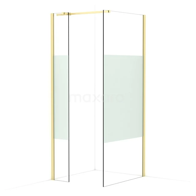 Diamond Walk-in shower | 90x30 cm Light gold Clear with matt strip 2 fixed walls IDB0309313LG