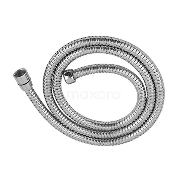 Flexible metal shower hose, silver-coloured, suitable for bathroom use, with stainless steel construction and universal connections.