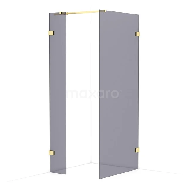Diamond Walk-in shower | 90x30 cm Light gold Smoke glass 2 fixed walls IDB0309321LG