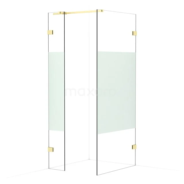 Diamond Walk-in shower | 90x30 cm Light gold Clear with matt strip 2 fixed walls IDB0309323LG